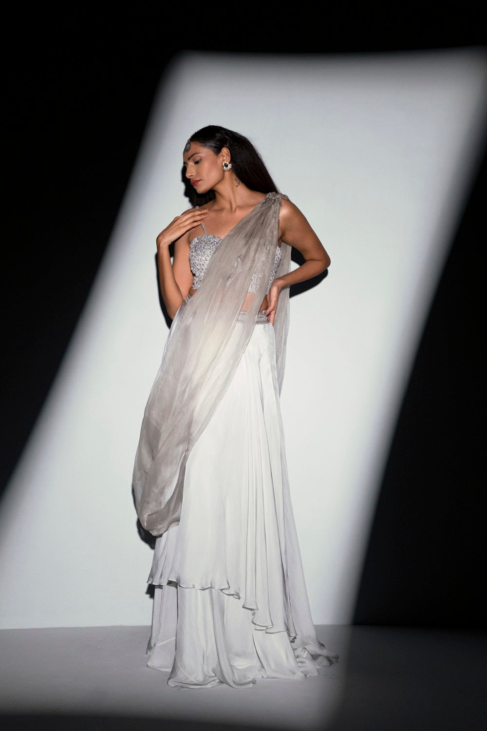 OMBRE DRAPE CHUNNI LAYERYED SKIRT SET