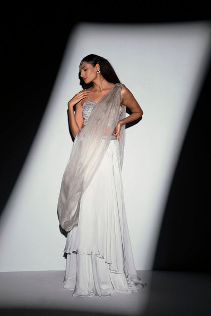 OMBRE DRAPE CHUNNI LAYERYED SKIRT SET