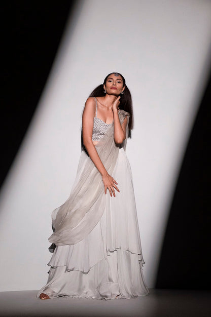 OMBRE DRAPE CHUNNI LAYERYED SKIRT SET