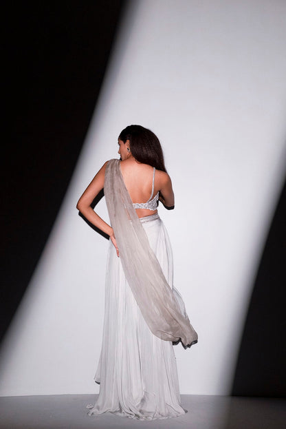 OMBRE DRAPE CHUNNI LAYERYED SKIRT SET