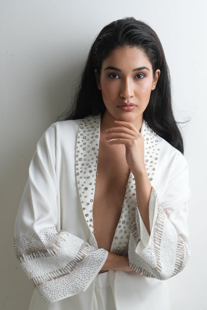 IVORY HAND EMBROIDERED CORD SET