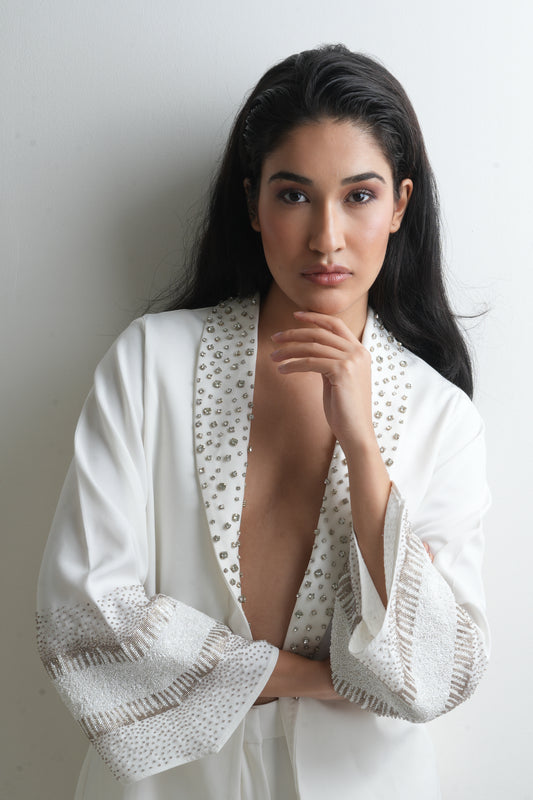 IVORY HAND EMBROIDERED CORD SET