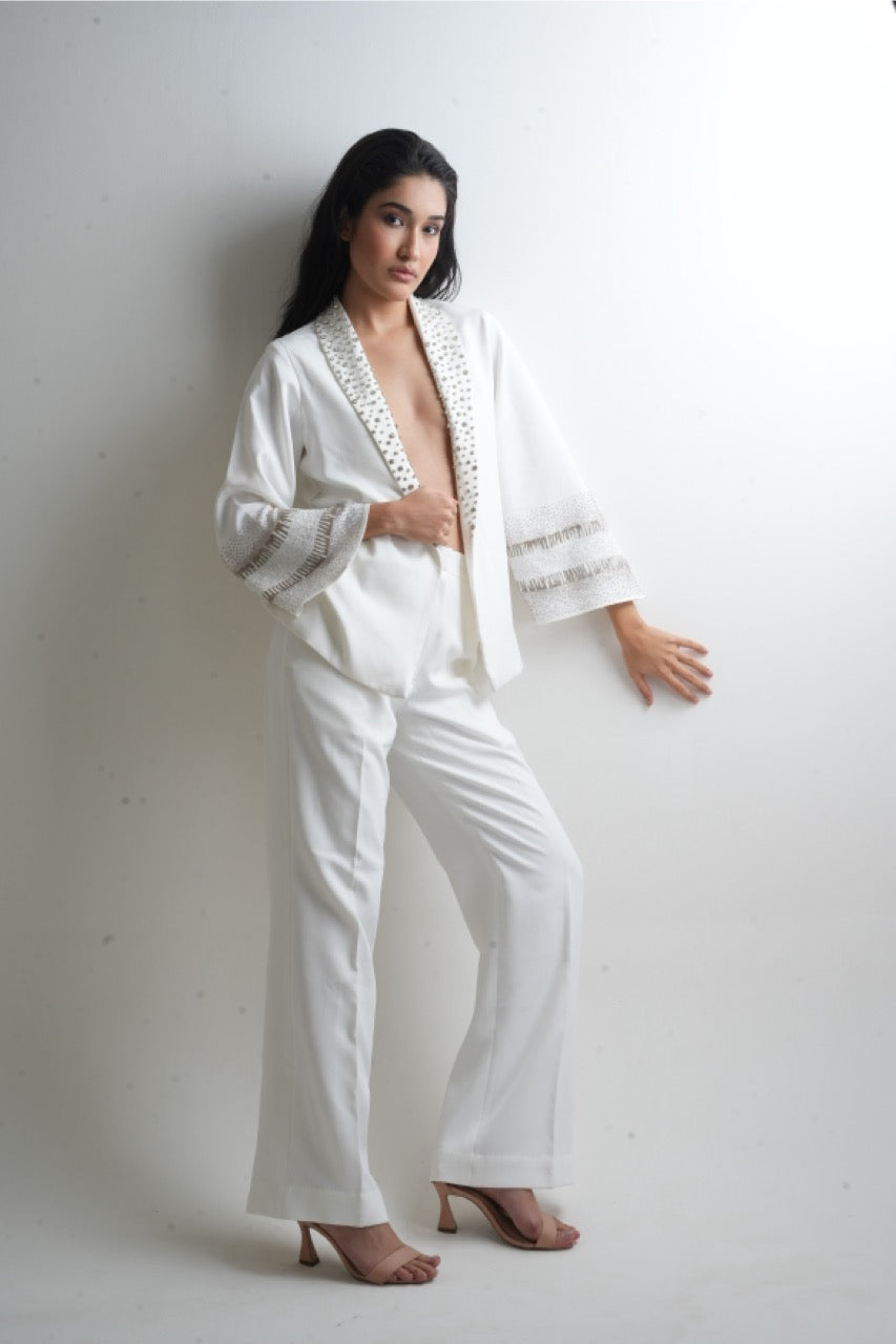 IVORY HAND EMBROIDERED CORD SET