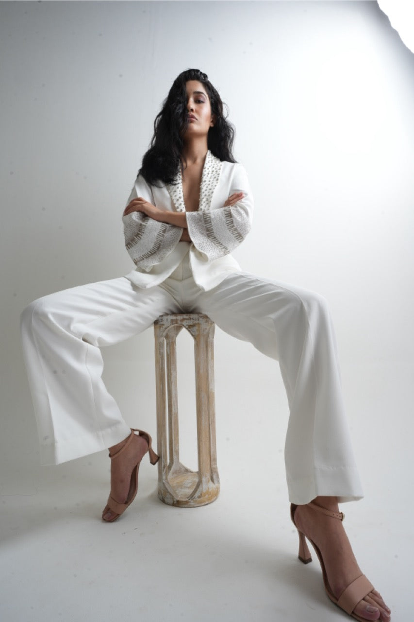 IVORY HAND EMBROIDERED CORD SET